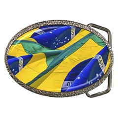 Brazil Flags Waving Background Belt Buckles by dflcprintsclothing