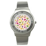 Tropical Fruits Berries Seamless Pattern Stainless Steel Watch Front