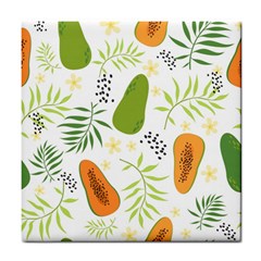 Seamless Tropical Pattern With Papaya Tile Coaster by Vaneshart