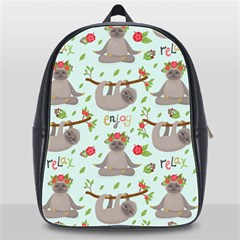 Seamless Pattern With Cute Sloths Relax Enjoy Yoga School Bag (xl) by Vaneshart