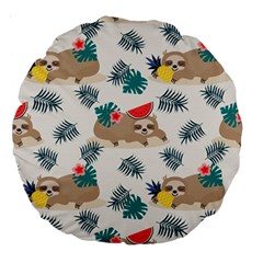 Cute Lazy Sloth Summer Fruit Seamless Pattern Large 18  Premium Round Cushions by Vaneshart