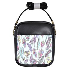 Vector Illustration Seamless Multicolored Pattern Feathers Birds Girls Sling Bag by Vaneshart