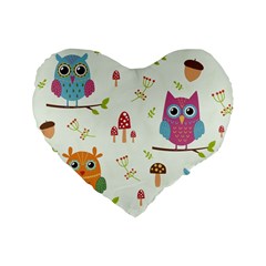 Forest Seamless Pattern With Cute Owls Standard 16  Premium Flano Heart Shape Cushions by Vaneshart