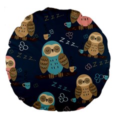 Seamless Pattern Owls Dreaming Large 18  Premium Round Cushions by Vaneshart