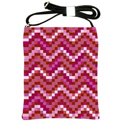 Lesbian Pride Pixellated Zigzag Stripes Shoulder Sling Bag by VernenInk