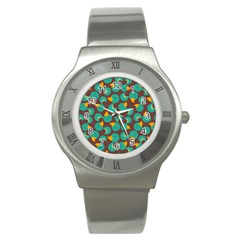 Vector-illustration-seamless-pattern-with-cartoon-duck Stainless Steel Watch by Vaneshart