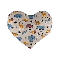 Wild Animals Seamless Pattern Standard 16  Premium Flano Heart Shape Cushions by Vaneshart