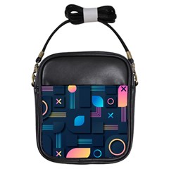 Gradient Geometric Shapes Dark Background Girls Sling Bag by Vaneshart