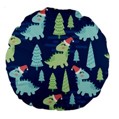 Cute-dinosaurs-animal-seamless-pattern-doodle-dino-winter-theme Large 18  Premium Round Cushions by Vaneshart