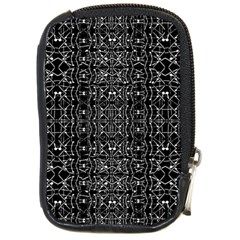 Black And White Ethnic Ornate Pattern Compact Camera Leather Case by dflcprintsclothing