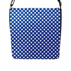 Pastel Blue, White Polka Dots Pattern, Retro, Classic Dotted Theme Flap Closure Messenger Bag (l) by Casemiro