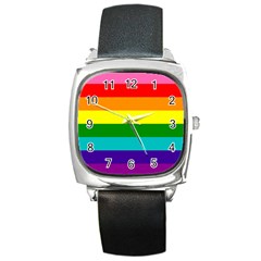 Original 8 Stripes Lgbt Pride Rainbow Flag Square Metal Watch by yoursparklingshop