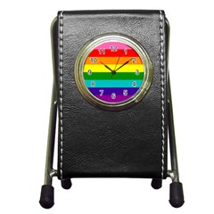 Original 8 Stripes Lgbt Pride Rainbow Flag Pen Holder Desk Clock by yoursparklingshop