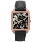 Trippy sepia paint splash, brown, army style camo, dotted abstract pattern Rose Gold Leather Watch  Front