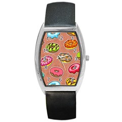 Doughnut Doodle Colorful Seamless Pattern Barrel Style Metal Watch by Amaryn4rt