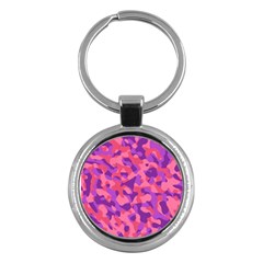 Pink And Purple Camouflage Key Chain (round) by SpinnyChairDesigns