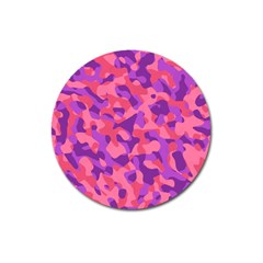 Pink And Purple Camouflage Magnet 3  (round) by SpinnyChairDesigns