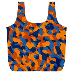 Blue And Orange Camouflage Pattern Full Print Recycle Bag (xxl) by SpinnyChairDesigns