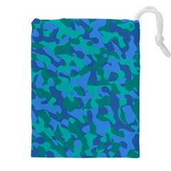 Blue Turquoise Teal Camouflage Pattern Drawstring Pouch (4xl) by SpinnyChairDesigns