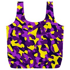 Purple And Yellow Camouflage Pattern Full Print Recycle Bag (xxl) by SpinnyChairDesigns