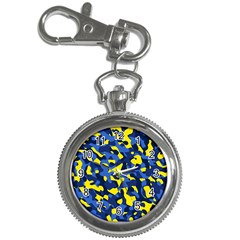 Blue And Yellow Camouflage Pattern Key Chain Watches by SpinnyChairDesigns