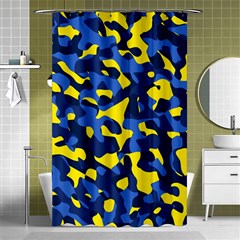 Blue And Yellow Camouflage Pattern Shower Curtain 48  X 72  (small)  by SpinnyChairDesigns