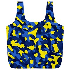 Blue And Yellow Camouflage Pattern Full Print Recycle Bag (xl) by SpinnyChairDesigns