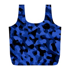 Black And Blue Camouflage Pattern Full Print Recycle Bag (l) by SpinnyChairDesigns