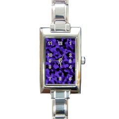 Purple Black Camouflage Pattern Rectangle Italian Charm Watch by SpinnyChairDesigns