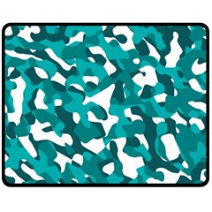 Teal And White Camouflage Pattern Fleece Blanket (medium)  by SpinnyChairDesigns