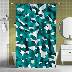 Teal And White Camouflage Pattern Shower Curtain 48  X 72  (small)  by SpinnyChairDesigns