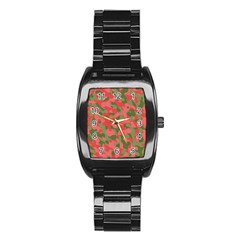 Pink And Green Camouflage Pattern Stainless Steel Barrel Watch by SpinnyChairDesigns