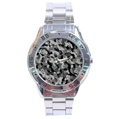 Grey And Black Camouflage Pattern Stainless Steel Analogue Watch by SpinnyChairDesigns