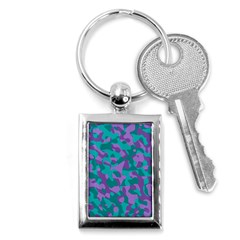 Purple And Teal Camouflage Pattern Key Chain (rectangle) by SpinnyChairDesigns