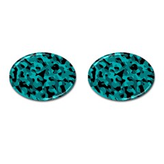 Black And Teal Camouflage Pattern Cufflinks (oval) by SpinnyChairDesigns