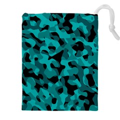 Black And Teal Camouflage Pattern Drawstring Pouch (4xl) by SpinnyChairDesigns