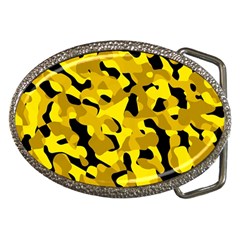 Black And Yellow Camouflage Pattern Belt Buckles by SpinnyChairDesigns