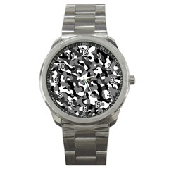 Black And White Camouflage Pattern Sport Metal Watch by SpinnyChairDesigns