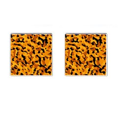 Orange And Black Camouflage Pattern Cufflinks (square) by SpinnyChairDesigns