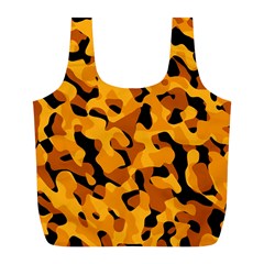 Orange And Black Camouflage Pattern Full Print Recycle Bag (l) by SpinnyChairDesigns