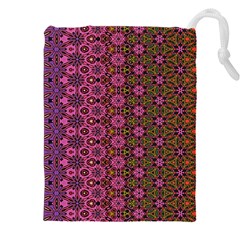 Abstract Retro Floral Stripes Pattern Drawstring Pouch (5xl)