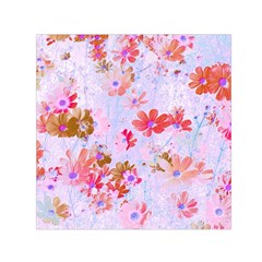 Cosmos Flowers Pink Small Satin Scarf (square) by DinkovaArt