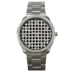 Black And White Buffalo Plaid Sport Metal Watch by SpinnyChairDesigns