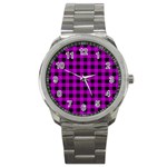 Purple Black Buffalo Plaid Sport Metal Watch Front