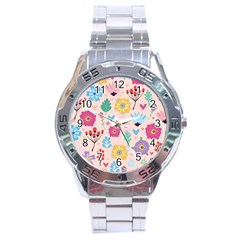 Tekstura-fon-tsvety-berries-flowers-pattern-seamless Stainless Steel Analogue Watch by Sobalvarro