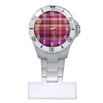 Magenta Gold Madras Plaid Plastic Nurses Watch Front