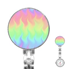 Pastel Rainbow Flame Ombre Stainless Steel Nurses Watch by SpinnyChairDesigns