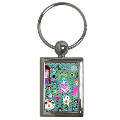 Blue Denim And Drawings Daisies Aqua Key Chain (rectangle) by snowwhitegirl