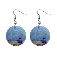 Senior Man Fishing At River, Montevideo, Uruguay001 Mini Button Earrings by dflcprintsclothing