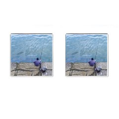 Senior Man Fishing At River, Montevideo, Uruguay001 Cufflinks (square) by dflcprintsclothing